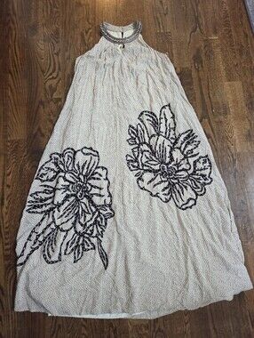 Anthropologie Ranna Gill Beaded & Embroidered Halter Maxi Dress